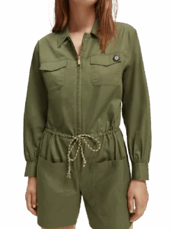 Scotch & Soda Long-Sleeved Utility Playsuit -Scotch & Soda 172820 Olive 20Green NHD DTL1