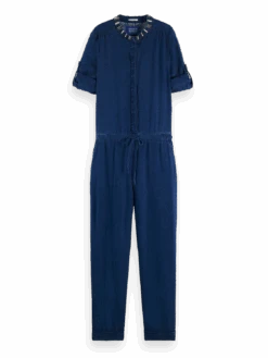 Scotch & Soda Beaded Collar Denim Jumpsuit