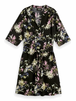 Scotch & Soda Printed V-Neck Midi Dress -Scotch & Soda 174359 Aster 20Black FNT