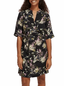 Scotch & Soda Printed V-Neck Midi Dress