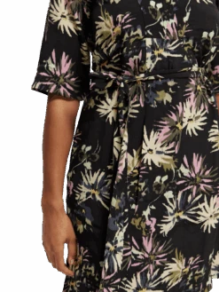 Scotch & Soda Printed V-Neck Midi Dress -Scotch & Soda 174359 Aster 20Black NHD DTL1