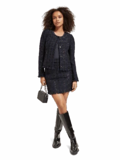 Scotch & Soda Boucle Tweed Check High Rise Mini Skirt