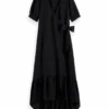 Scotch & Soda Short Sleeve V-Neck Midi Wrap Dress 1 Scotch & Soda Short Sleeve V-Neck Midi Wrap Dress -Scotch & Soda 174909 Black FNT
