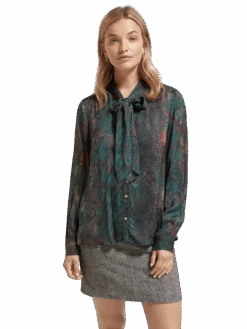 Scotch & Soda Snake Printed Tie-Neck Top