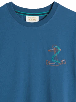 Scotch & Soda Placed Embroidery Artwork T-Shirt -Scotch & Soda 175649 1755 ocean blue 3