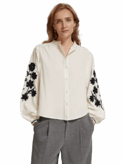 Scotch & Soda Floral Embroidered Sleeve Top