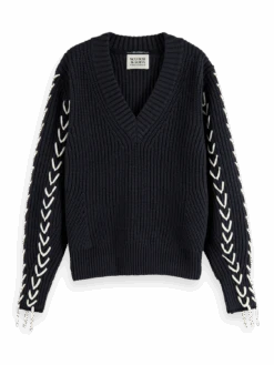 Scotch & Soda Lace Up Sleeve V-Neck Pullover 14 Scotch & Soda Lace Up Sleeve V-Neck Pullover -Scotch & Soda 176633 0002 FNT 2f1a4faf 4823 4e61 b668 a0f59d21c536