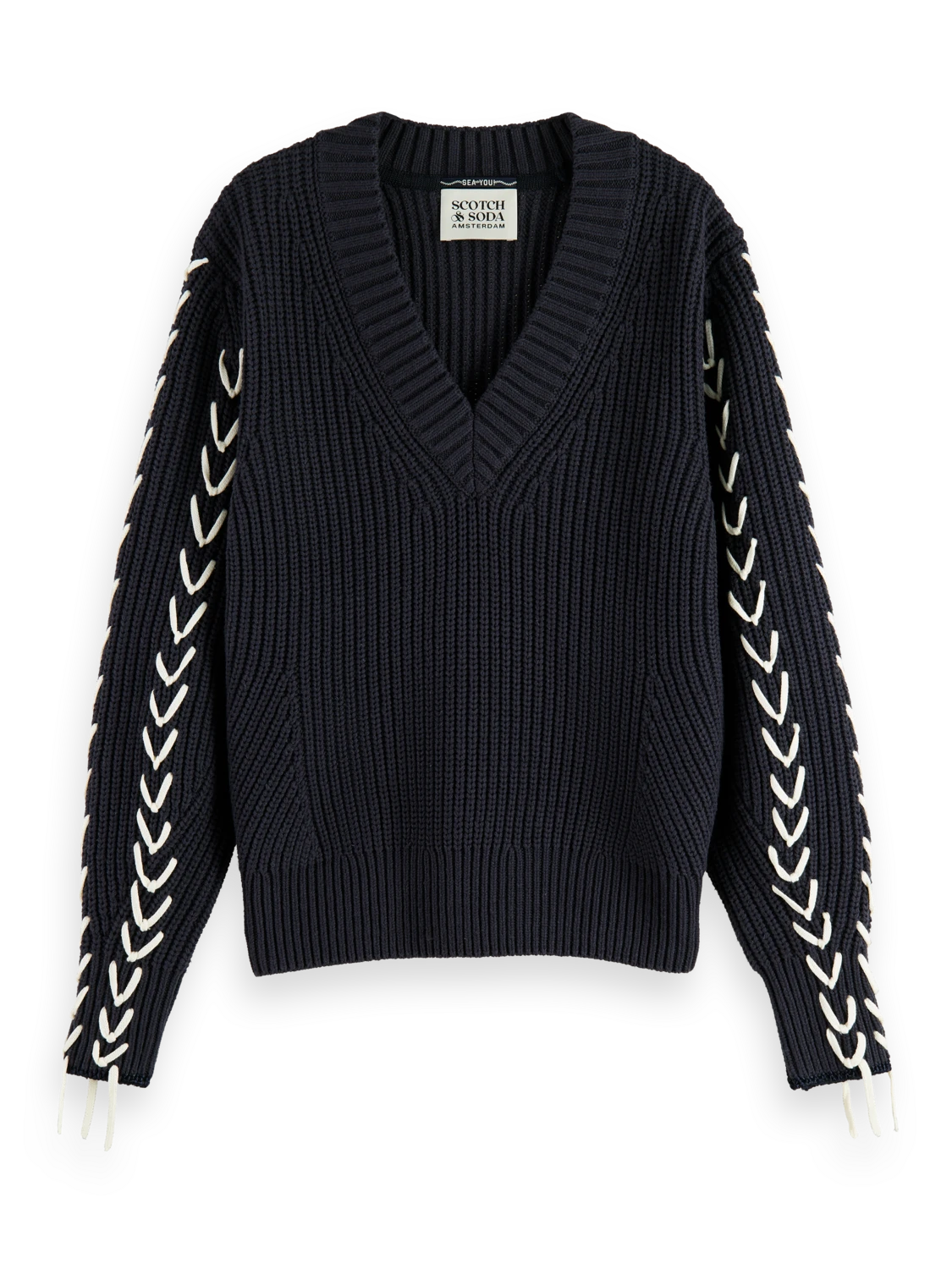 Scotch & Soda Lace Up Sleeve V-Neck Pullover 7 Scotch & Soda Lace Up Sleeve V-Neck Pullover - Image 5