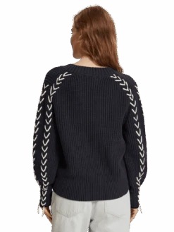 Scotch & Soda Lace Up Sleeve V-Neck Pullover 12 Scotch & Soda Lace Up Sleeve V-Neck Pullover -Scotch & Soda 176633 0002 MDL BCK 6167a124 4181 4f18 9222 99e834d4d21b