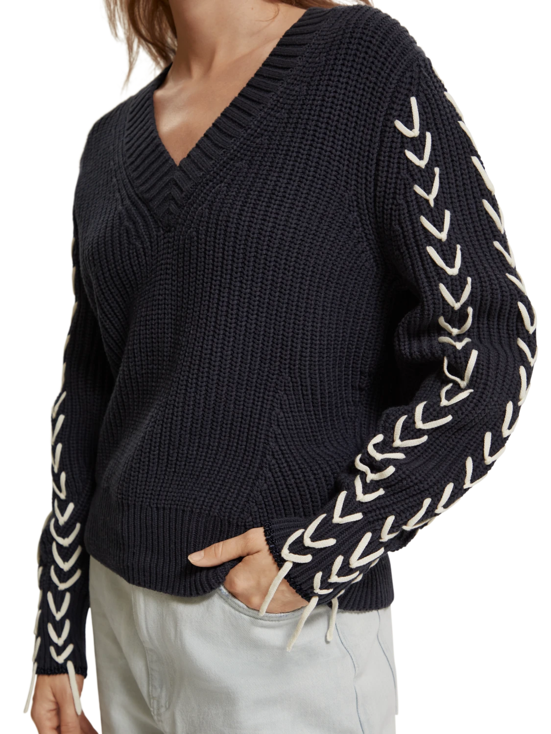 Scotch & Soda Lace Up Sleeve V-Neck Pullover 6 Scotch & Soda Lace Up Sleeve V-Neck Pullover - Image 4