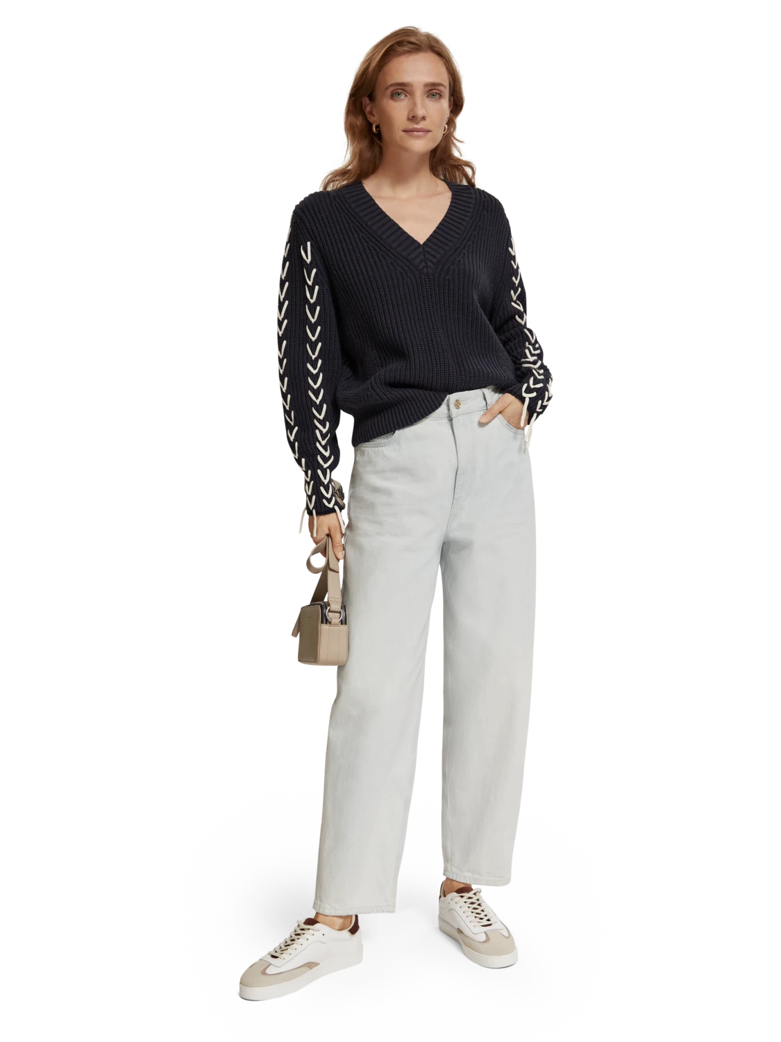 Scotch & Soda Lace Up Sleeve V-Neck Pullover 4 Scotch & Soda Lace Up Sleeve V-Neck Pullover - Image 2