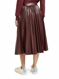 Scotch & Soda Faux Leather Pleated High Rise Midi Skirt -Scotch & Soda 176847 0177 MDL BCK 400eec83 ffff 4445 8fb3 8dd3782a5b70
