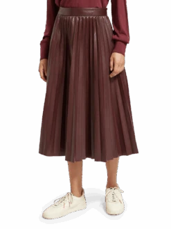 Scotch & Soda Faux Leather Pleated High Rise Midi Skirt
