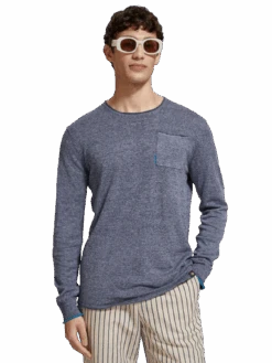 Scotch & Soda Linen Cotton Blend Crew Neck Pullover