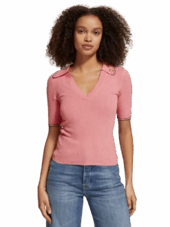 Scotch & Soda Ribbed Collared Knit Top