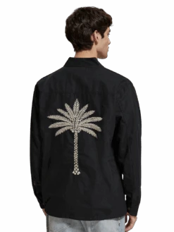 Scotch & Soda Embroidered Cotton/Linen Canvas Kimono Jacket -Scotch & Soda 177221 0008 MDL BCK f9609317 9521 4d2f 8941 8b7a55209699