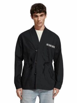 Scotch & Soda Embroidered Cotton/Linen Canvas Kimono Jacket