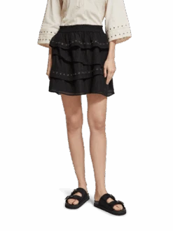 Scotch & Soda Layered High-Rise Mini Skirt With Eyelet Detail