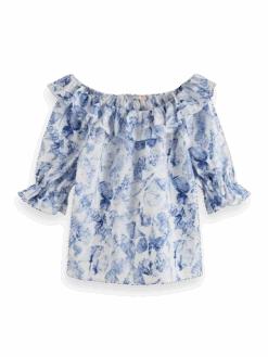 Scotch & Soda Off Shoulder Top With Ruffles