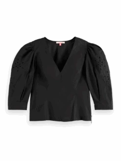 Scotch & Soda Top With Broderie Anglaise Sleeve