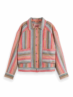 Scotch & Soda Short Trucker Jacket In Multi Colour Stripe