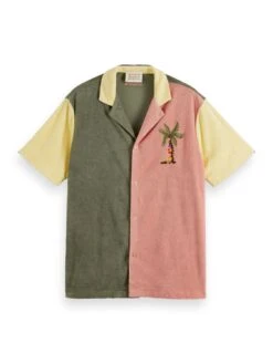 Scotch & Soda Colour-Block Embroidered Towelling Camp Shirt
