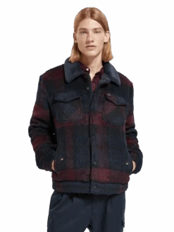 Scotch & Soda Jacquard Trucker Jacket With Teddy Collar