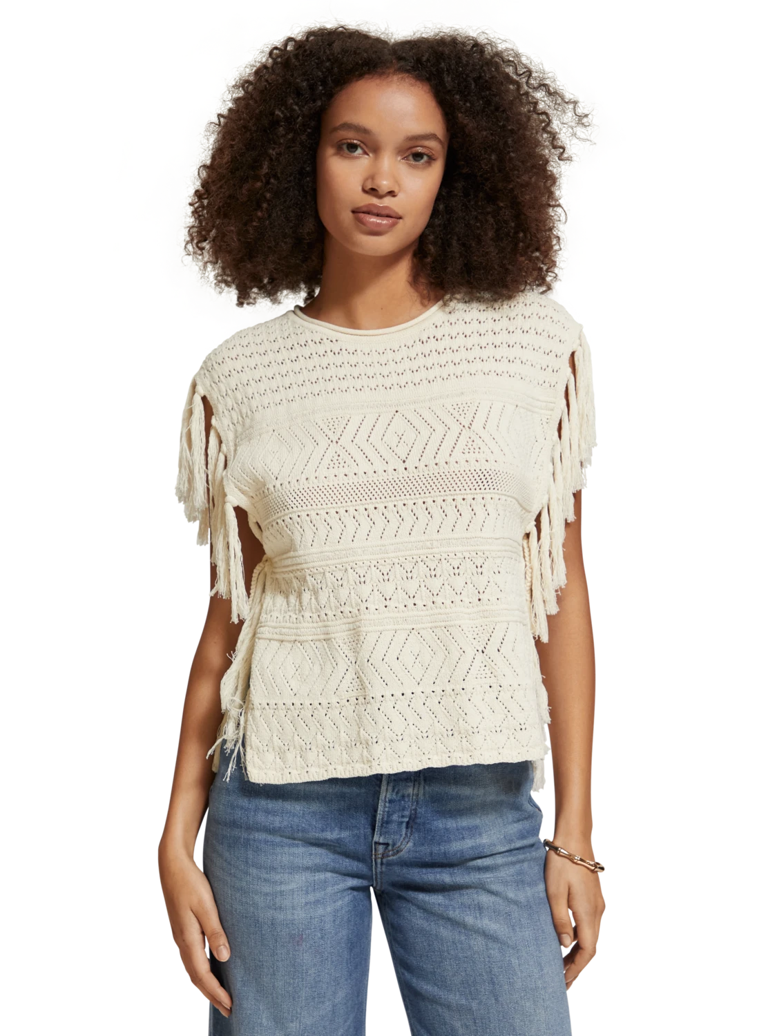 Scotch & Soda Pointelle Stitch Knitted Tank With Fringing 3 Scotch & Soda Pointelle Stitch Knitted Tank With Fringing