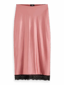 Scotch & Soda High-Rise Lace Detail Satin Slip Skirt