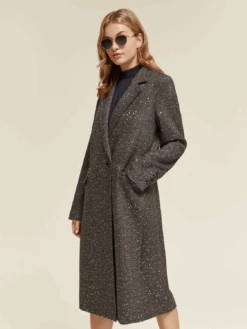 Scotch & Soda Single Breasted Herringbone Sequin Coat